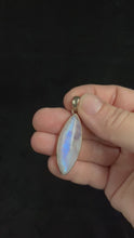 Load and play video in Gallery viewer, Elongated Pointed Oval Rainbow Moonstone Pendant With Sterling Silver
