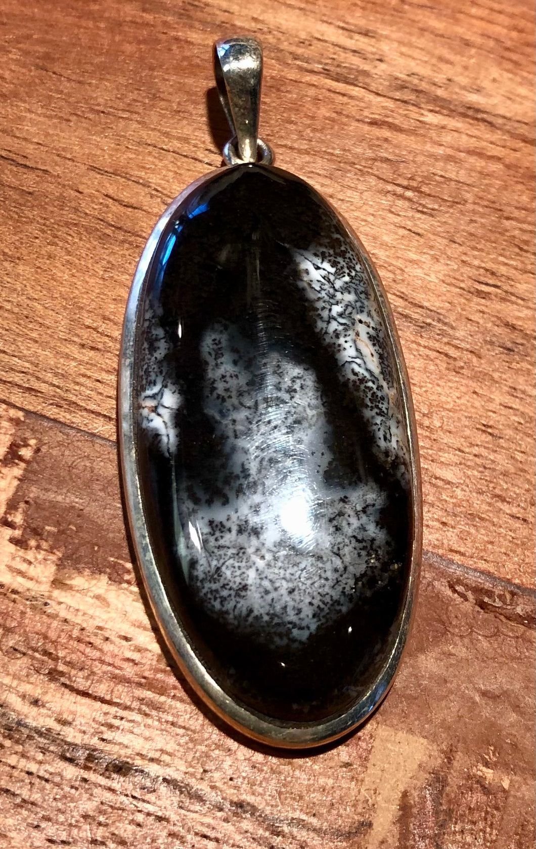 Dendritic Agate Oval Pendant With Sterling SIlver