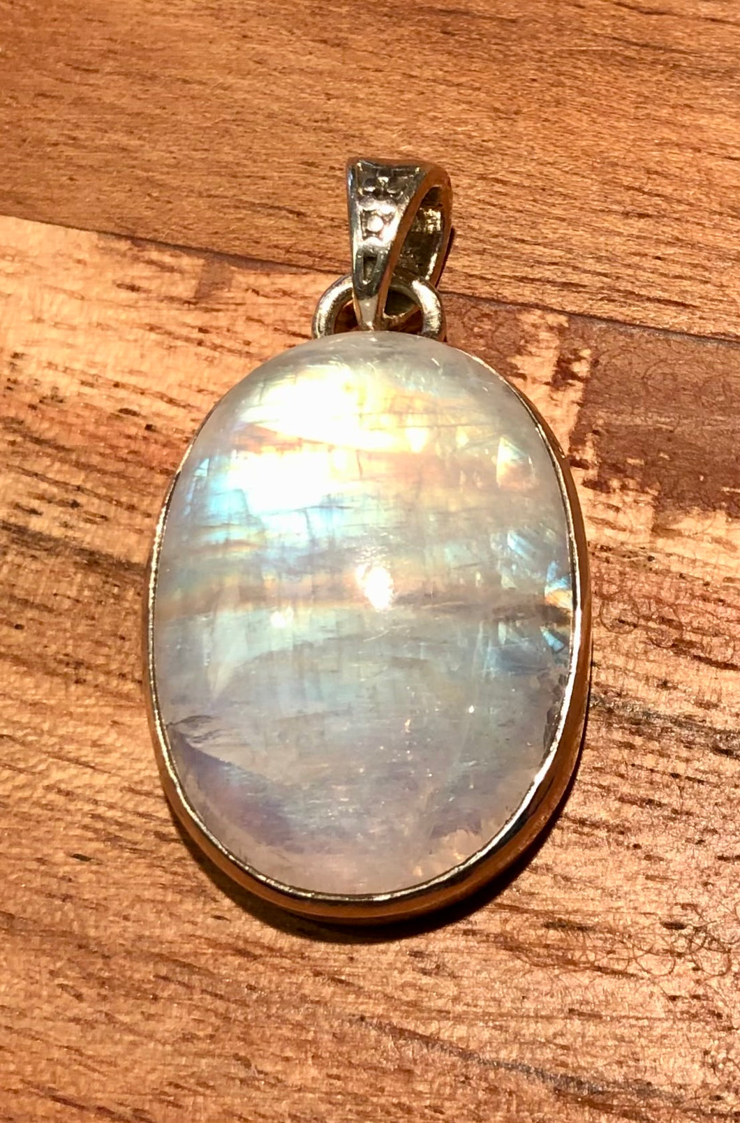 Rainbow Moonstone Oval Pendant With 925 Sterling Silver (B)