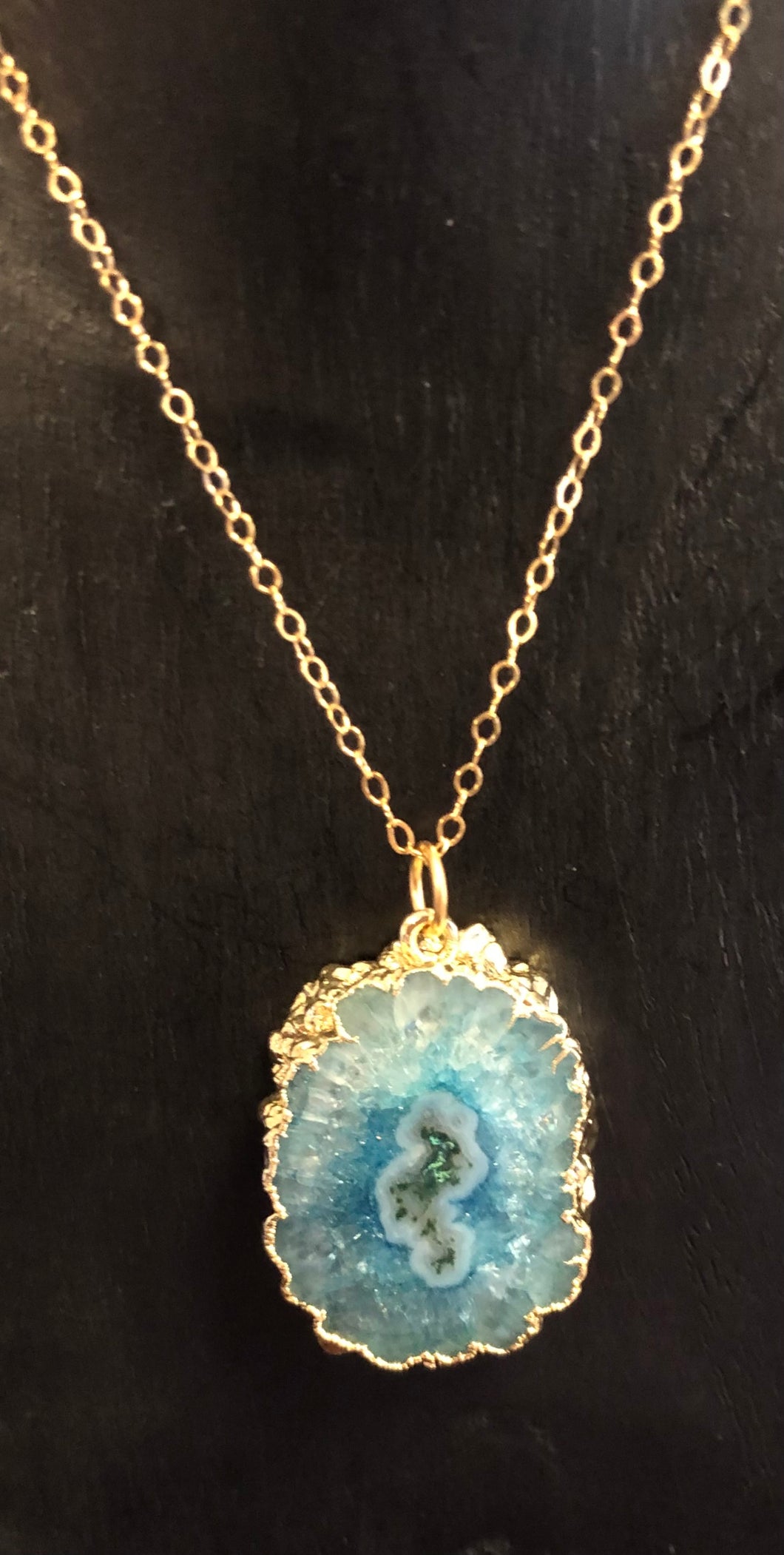 Aqua Blue Solar Quartz Necklace 14K (Gold Chain Included)