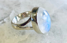 Load image into Gallery viewer, Oval Rainbow Moonstone Ring With 925 Sterling Silver
