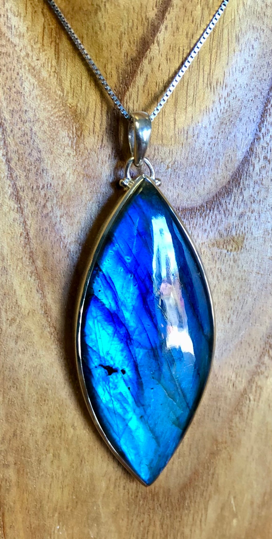 Large Pointed Oval Labradorite Pendant With 925 Sterling Silver
