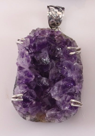 Amethyst Druzy Pendant With 925 Sterling Silver (B)