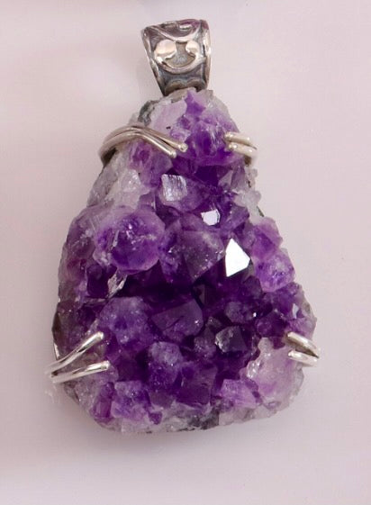 Amethyst Druzy Pendant With 925 Sterling Silver (A)