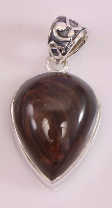 Brown Obsidian Teardrop Pendant With 925 Sterling Silver (A)