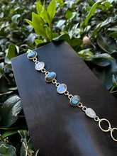 Load image into Gallery viewer, Labradorite &amp; Rainbow Moonstone Bracelet With 925 Sterling Silver Longer Size
