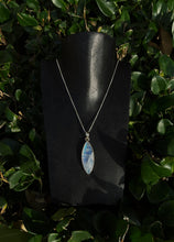 Load image into Gallery viewer, Elongated Pointed Oval Rainbow Moonstone Pendant With Sterling Silver

