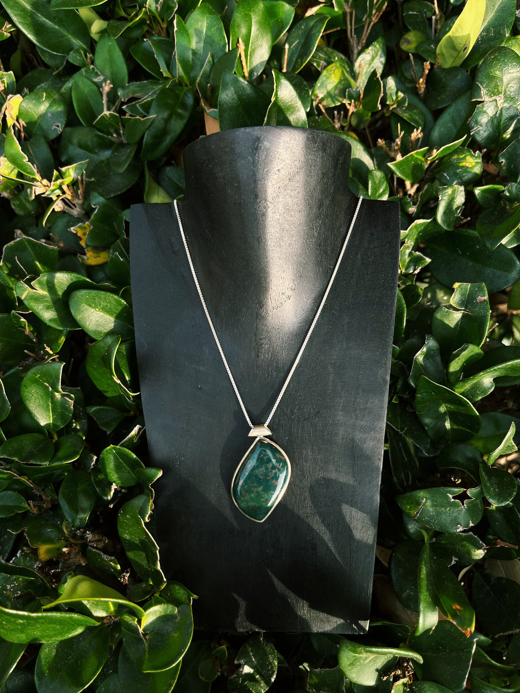 Bloodstone Pendant With Sterling Silver Raindrop