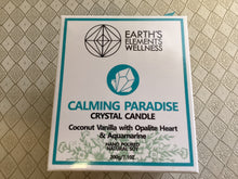 Load image into Gallery viewer, Crystal Candle (Calming Paradise) Coconut Vanilla, with Opalite Heart &amp; Aquamarine
